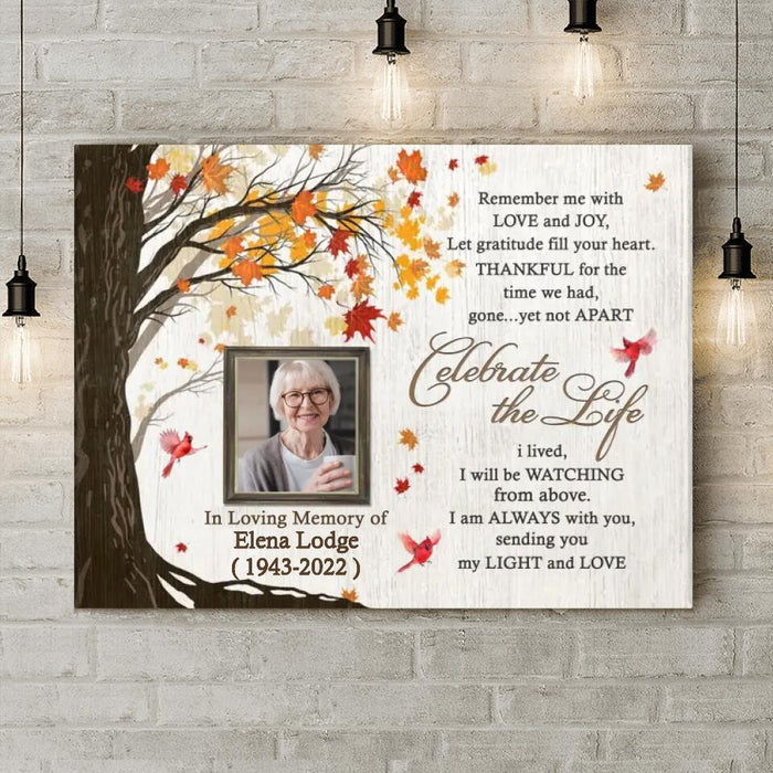 Custom Personalized Memorial Horizontal Canvas - Upload Mom Photo - Remember Me With Love and Joy, Let Gratitude Fill Your Heart