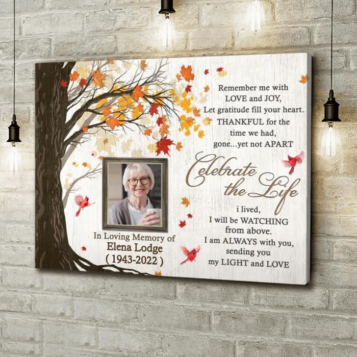 Custom Personalized Memorial Horizontal Canvas - Upload Mom Photo - Remember Me With Love and Joy, Let Gratitude Fill Your Heart