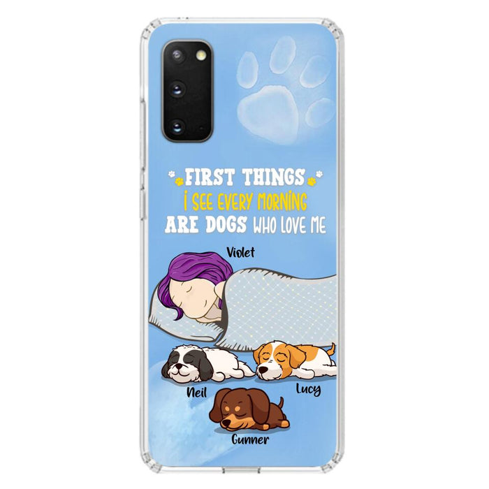 Custom Personalized Dog Mom Sleep Phone Case - Upto 3 Dogs - First Things I See Every Morning Are Dogs Who Love Me