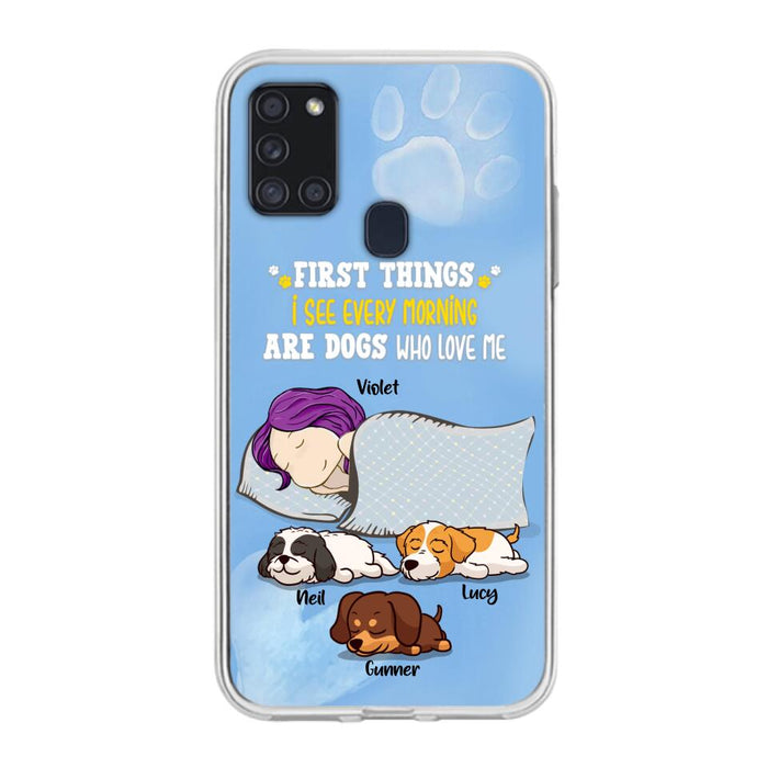 Custom Personalized Dog Mom Sleep Phone Case - Upto 3 Dogs - First Things I See Every Morning Are Dogs Who Love Me