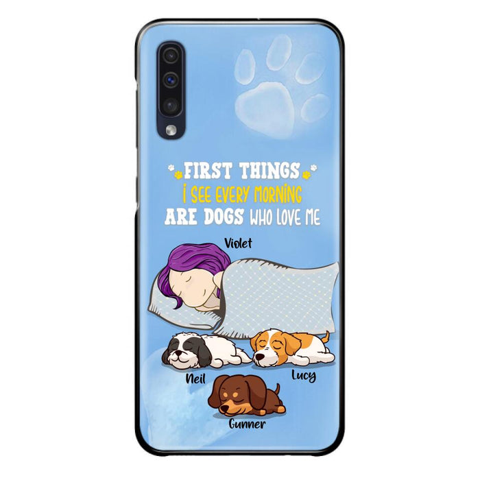 Custom Personalized Dog Mom Sleep Phone Case - Upto 3 Dogs - First Things I See Every Morning Are Dogs Who Love Me