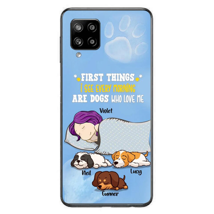 Custom Personalized Dog Mom Sleep Phone Case - Upto 3 Dogs - First Things I See Every Morning Are Dogs Who Love Me