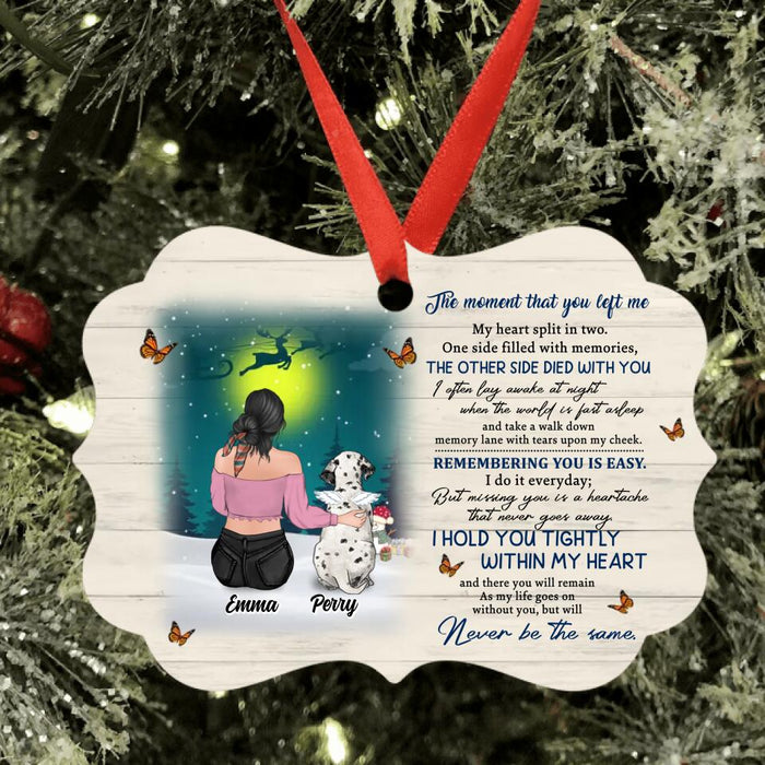 Custom Personalized Christmas Memorial Pet Ornament - Adult/ Couple With Upto 4 Pets - Memorial Gift Idea For Dog/ Cat Owners - The Moment That You Left Me