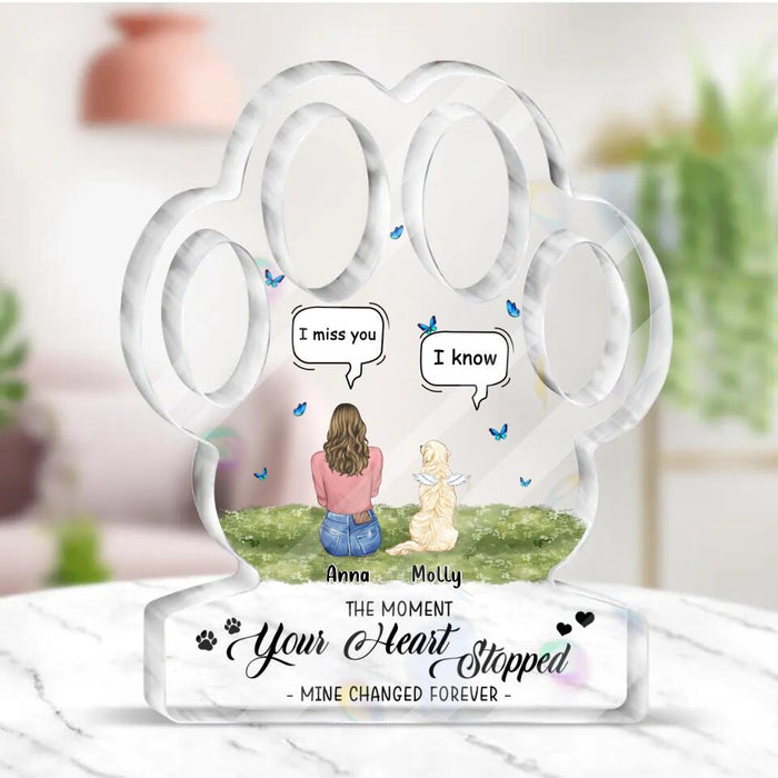 Custom Personalized Pet Mom/Dad Paw Acrylic Plaque- Gift Idea For Pet Lover with up to 4 Cats/Dogs/Rabbits - The Moment Your Heart Stopped. Mine Changed Forever