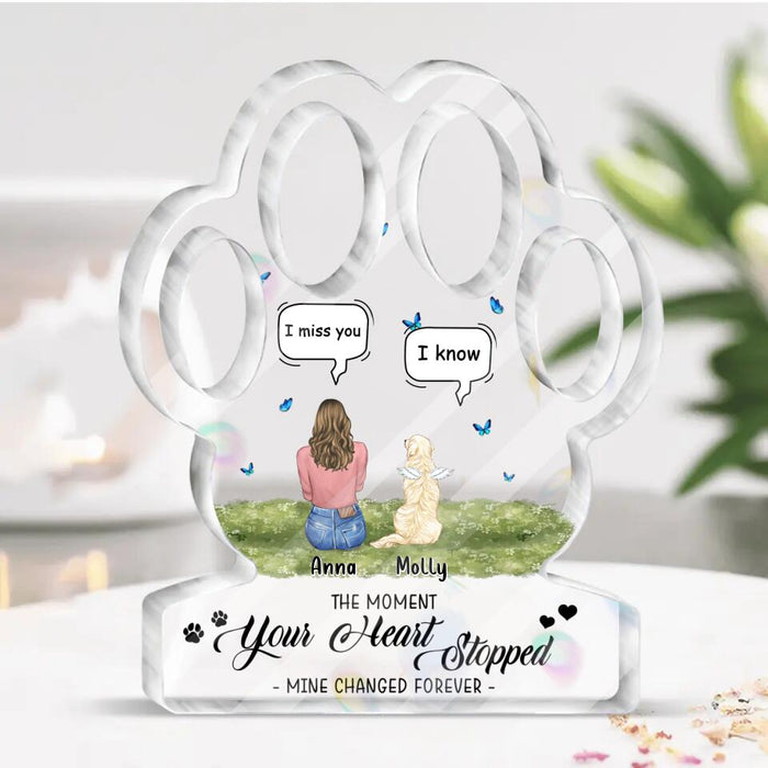 Custom Personalized Pet Mom/Dad Paw Acrylic Plaque- Gift Idea For Pet Lover with up to 4 Cats/Dogs/Rabbits - The Moment Your Heart Stopped. Mine Changed Forever