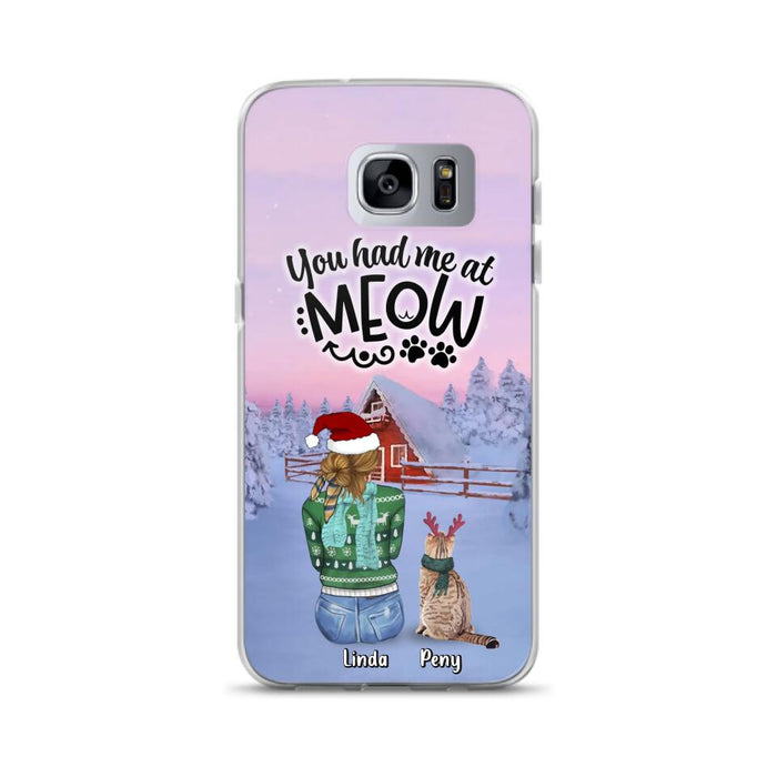 Custom Personalized Christmas Cat Mom Phone Case - Upto 5 Cats - Christmas Gift Idea For Cat Lover - You Had Me At Meow - Case For iPhone And Samsung