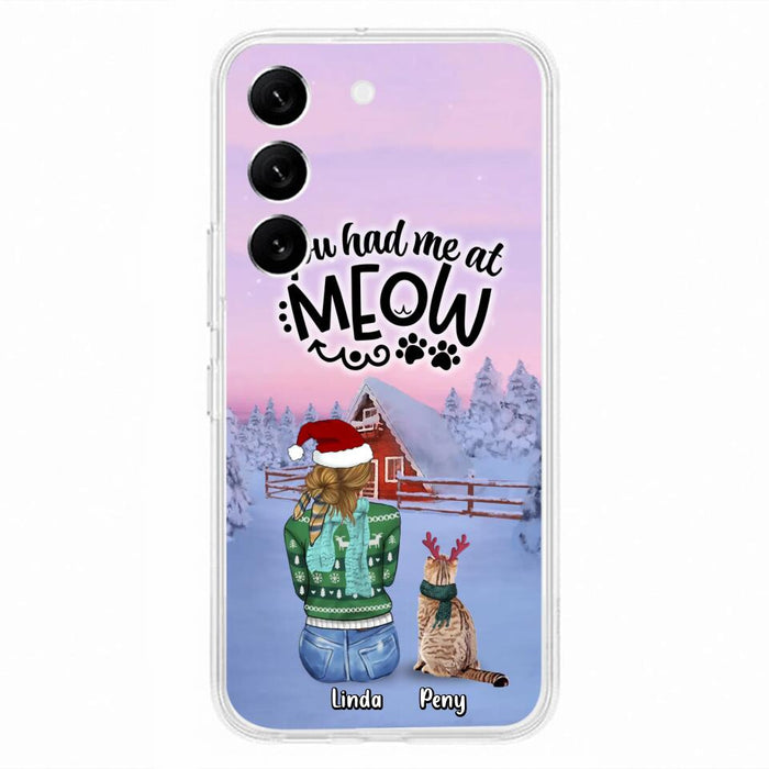 Custom Personalized Christmas Cat Mom Phone Case - Upto 5 Cats - Christmas Gift Idea For Cat Lover - You Had Me At Meow - Case For iPhone And Samsung