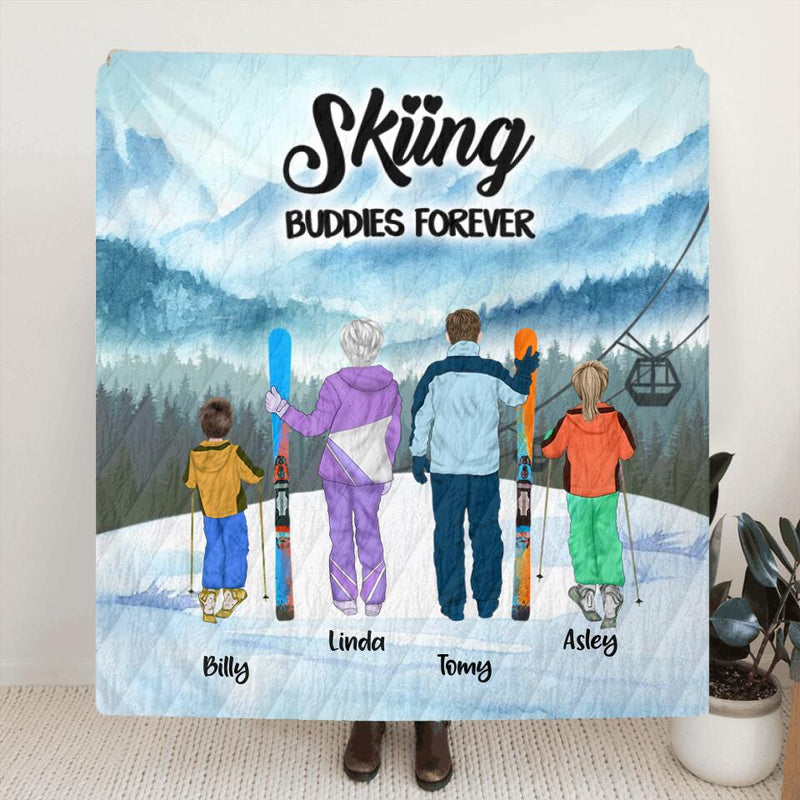 Personalized Skiing Quilt/Fleece Blanket - Gift for Family, Skiing Lovers - Skiing buddies forever