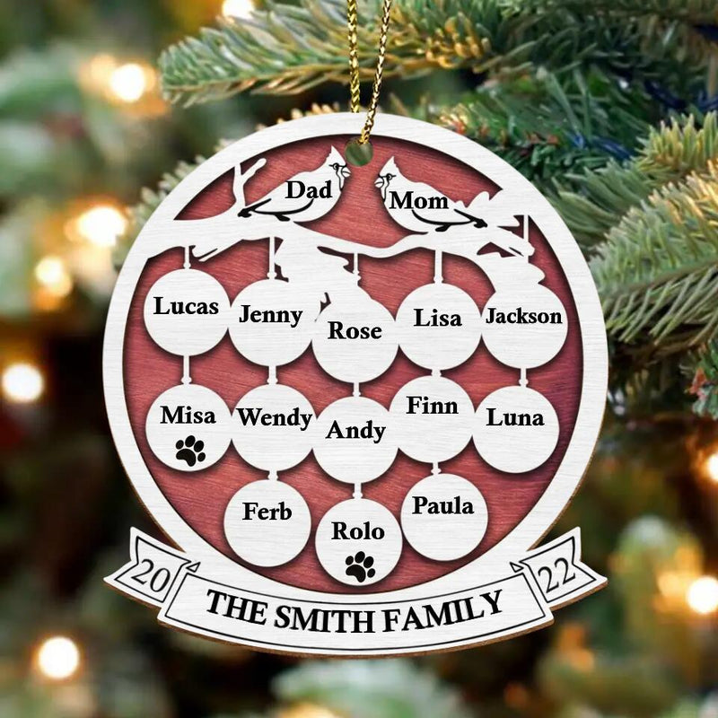 Personalized Family Wooden Ornament - Up to 15 People - Christmas Gift For Family