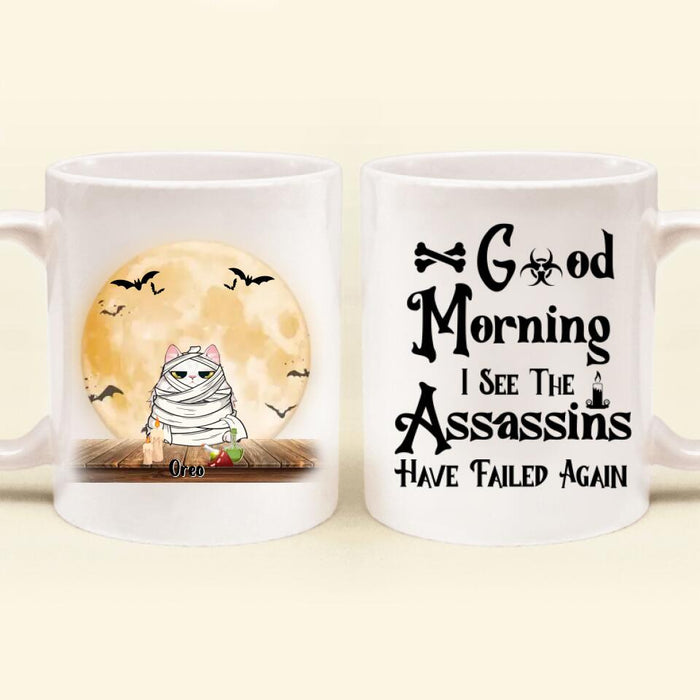 Custom Personalized Halloween Coffee Mug - Gift Idea For Halloween/ Cat Owner with up to 5 Cats - Good Morning I See The Assassins Have Failed Again