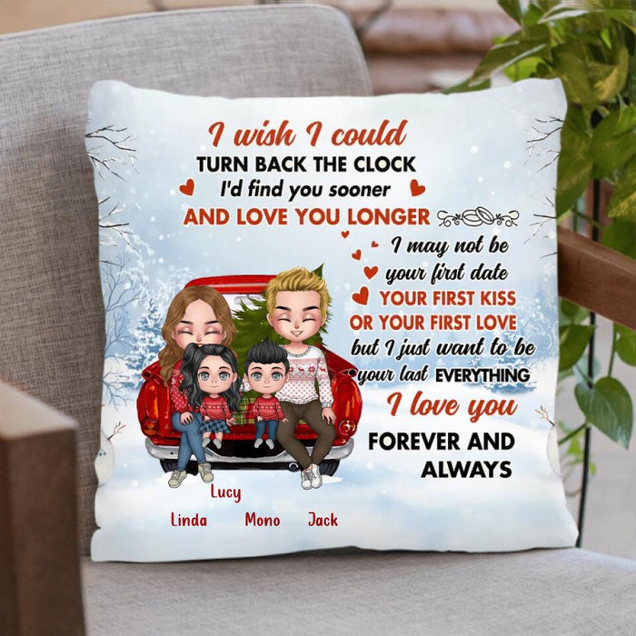 Custom Personalized Couple On Car Pillow Cover - Gift Idea For Christmas/Couple With Up To 2 Kids - I Wish I Could Turn Back The Clock