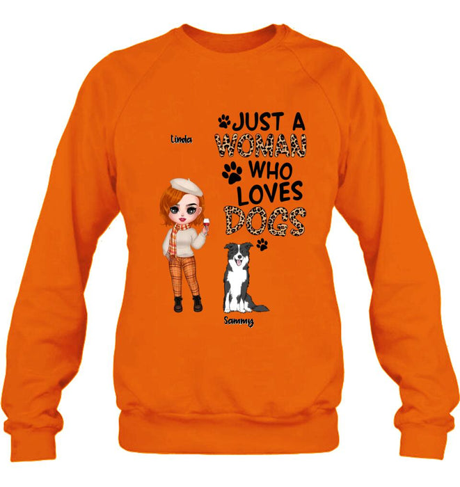 Personalized Crazy Dog Lady Shirt/Hoodie - Gift Idea For Girl/Dog Lovers With Up To 6 Dogs - Just A Woman Who Loves Dogs