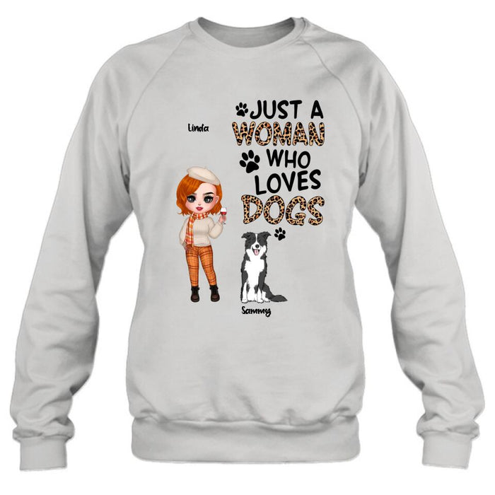 Personalized Crazy Dog Lady Shirt/Hoodie - Gift Idea For Girl/Dog Lovers With Up To 6 Dogs - Just A Woman Who Loves Dogs
