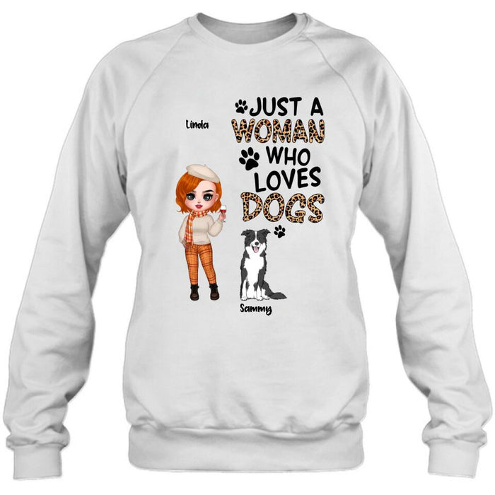 Personalized Crazy Dog Lady Shirt/Hoodie - Gift Idea For Girl/Dog Lovers With Up To 6 Dogs - Just A Woman Who Loves Dogs