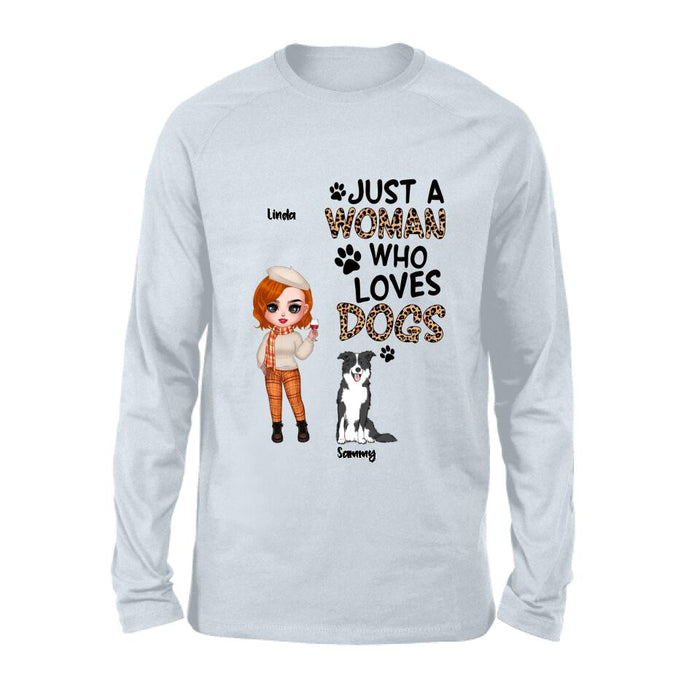 Personalized Crazy Dog Lady Shirt/Hoodie - Gift Idea For Girl/Dog Lovers With Up To 6 Dogs - Just A Woman Who Loves Dogs