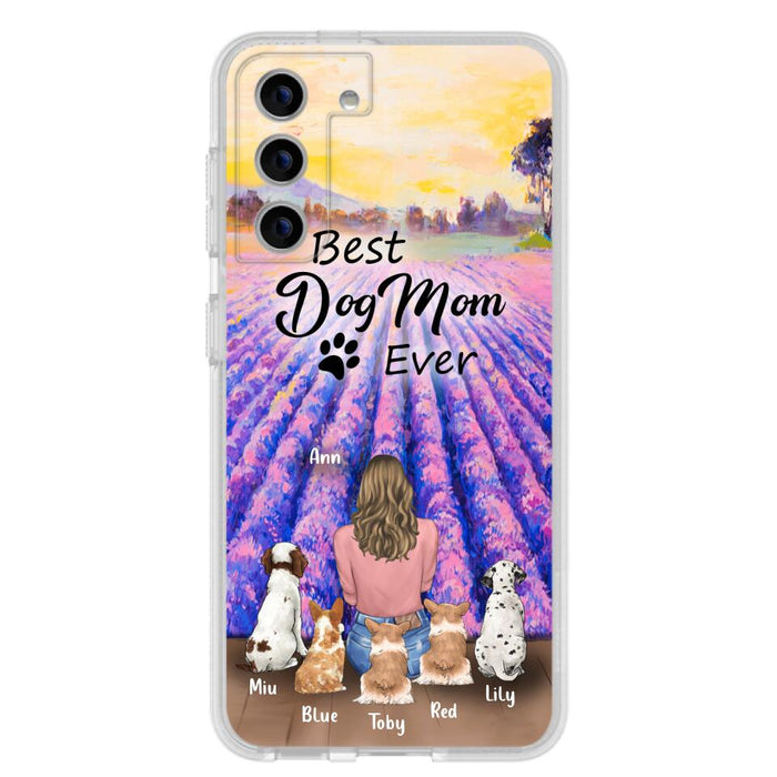 Custom Personalized Dog Mom With Flowers Background Phone Case - Gifts For Dog Lovers With 5 Dogs - You Had Me At Woof - Case For iPhone and Samsung - L4E2ZU