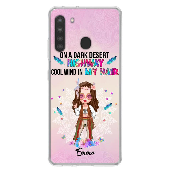 Custom Personalized Hippie Phone Case - Best Gift For Hippies - On A Dark Desert Highway Cool Wind In My Hair - Case For iPhone/Samsung