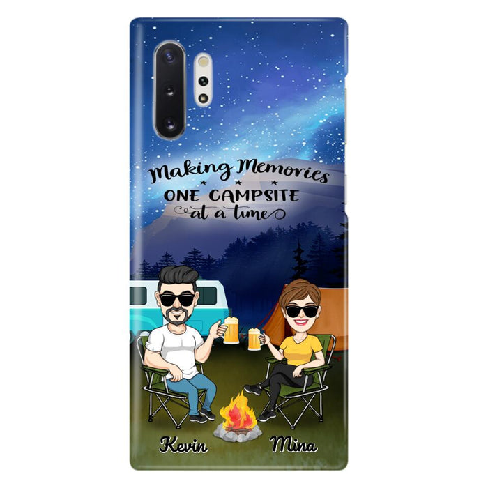 Custom Personalized Night Camping Phone Case - Couple With Up to 3 Dogs - Gift For Couple/ Camping Lover - Making Memories One Campsite At A Time - Case For iPhone And Samsung