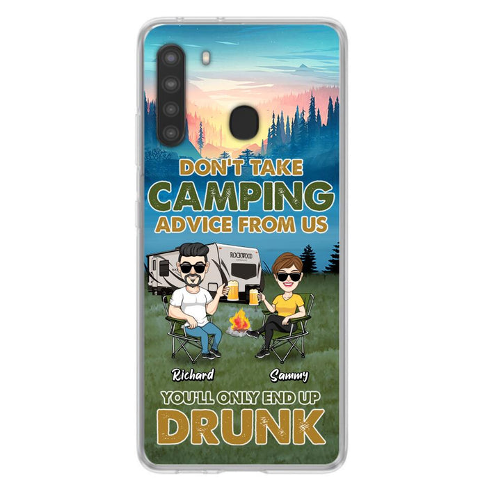 Custom Personalized Camping Friends Phone Case - Upto 7 Friends - Gift Idea For Friends/Camping Lovers - Don't Take Camping Advice From Us You'll Only End Up Drunk - Case for iPhone/Samsung