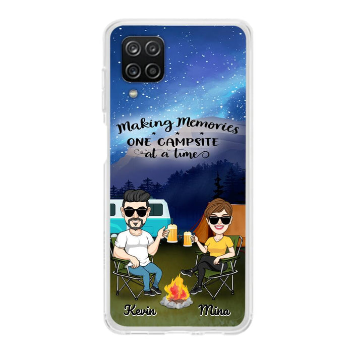 Custom Personalized Night Camping Phone Case - Couple With Up to 3 Dogs - Gift For Couple/ Camping Lover - Making Memories One Campsite At A Time - Case For iPhone And Samsung