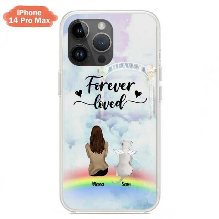 Custom Personalized Memorial Pets Phone Case - Man/Woman With Upto 4 Pets - Memorial Gift For Dog Lovers/Cat Lovers - Forever Loved - For iPhone And Samsung Phone Case - AXSIO5