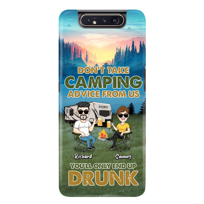 Custom Personalized Camping Friends Phone Case - Upto 7 Friends - Gift Idea For Friends/Camping Lovers - Don't Take Camping Advice From Us You'll Only End Up Drunk - Case for iPhone/Samsung