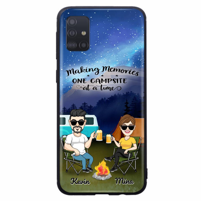 Custom Personalized Night Camping Phone Case - Couple With Up to 3 Dogs - Gift For Couple/ Camping Lover - Making Memories One Campsite At A Time - Case For iPhone And Samsung