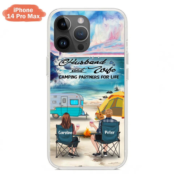 Custom Personalized Beach Camping Phone Case - Couple/ Parents With Upto 3 Kids And 3 Pets - Gift Idea For Camping Lover - Case For iPhone And Samsung