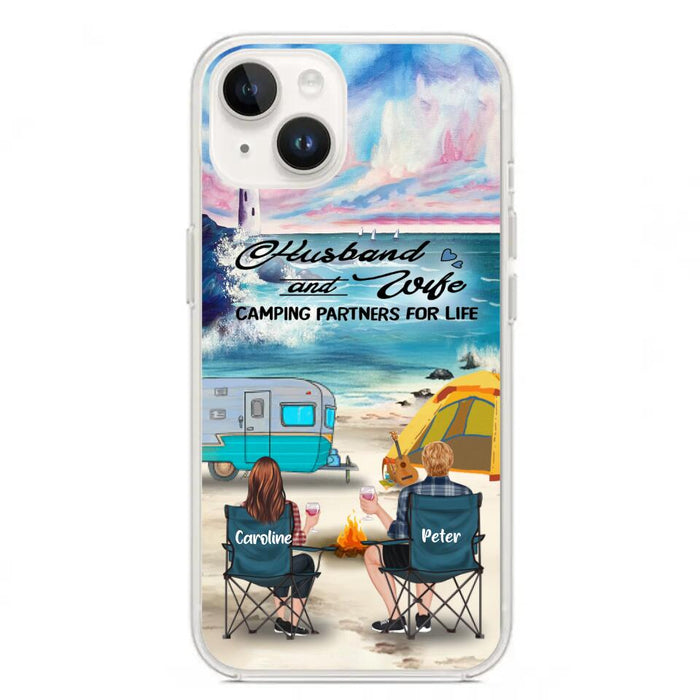 Custom Personalized Beach Camping Phone Case - Couple/ Parents With Upto 3 Kids And 3 Pets - Gift Idea For Camping Lover - Case For iPhone And Samsung