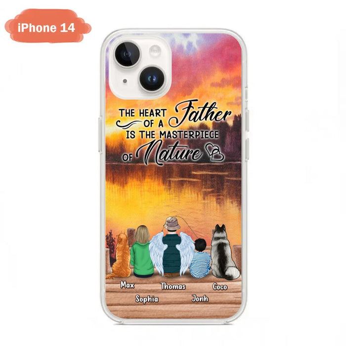 Custom Personalized Father Fishing Phone Case - Father With Up to 2 Kids And 2 Pets - Gift Idea For Father/ Fishing Lover - The Heart Of A Father Is The Masterpiece Of Nature - Case For iPhone And Samsung