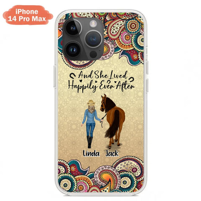 Custom Personalized Horse Girl Phone Case - Upto 4 Horses - Gift Idea For Horse Lovers - And She Lived Happily Ever After - Case For iPhone/Samsung