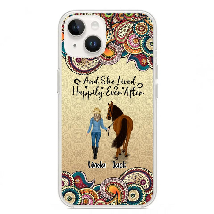 Custom Personalized Horse Girl Phone Case - Upto 4 Horses - Gift Idea For Horse Lovers - And She Lived Happily Ever After - Case For iPhone/Samsung