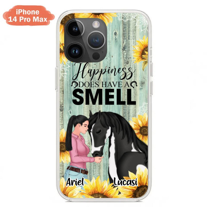 Custom Personalized Horse Girl Phone Case - Up to 3 Horses - Gift Idea for Horse Lover - Happiness Does Have A Smell - Case for iPhone/Samsung