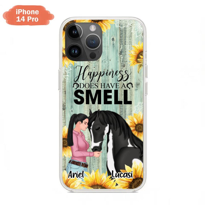 Custom Personalized Horse Girl Phone Case - Up to 3 Horses - Gift Idea for Horse Lover - Happiness Does Have A Smell - Case for iPhone/Samsung