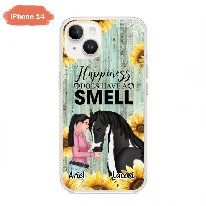 Custom Personalized Horse Girl Phone Case - Up to 3 Horses - Gift Idea for Horse Lover - Happiness Does Have A Smell - Case for iPhone/Samsung