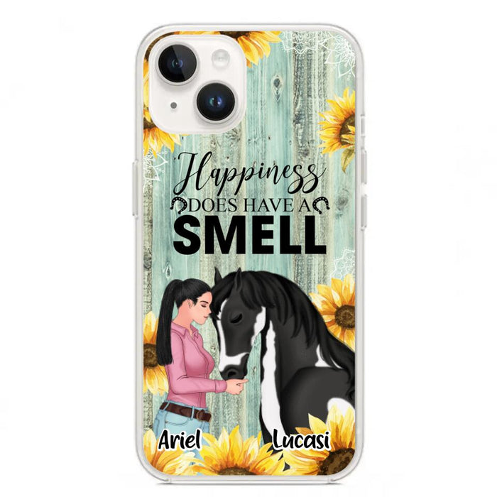 Custom Personalized Horse Girl Phone Case - Up to 3 Horses - Gift Idea for Horse Lover - Happiness Does Have A Smell - Case for iPhone/Samsung