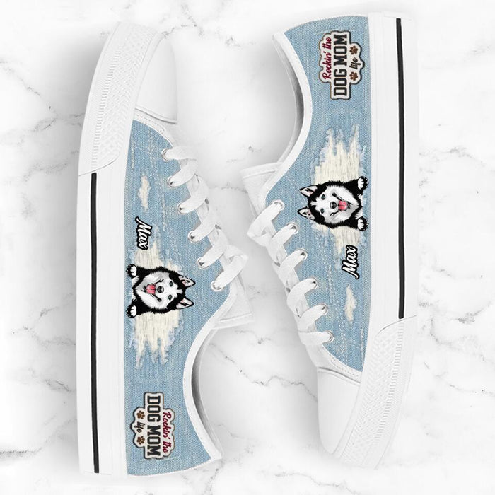 Custom Personalized Dog Mom Sneakers - Upto 3 Dogs - Gift Idea For Dog Lovers  - Rockin' The Dog Mom Life