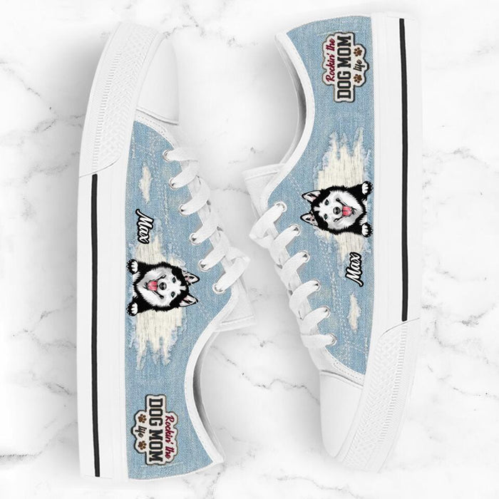 Custom Personalized Dog Mom Sneakers - Upto 3 Dogs - Gift Idea For Dog Lovers  - Rockin' The Dog Mom Life