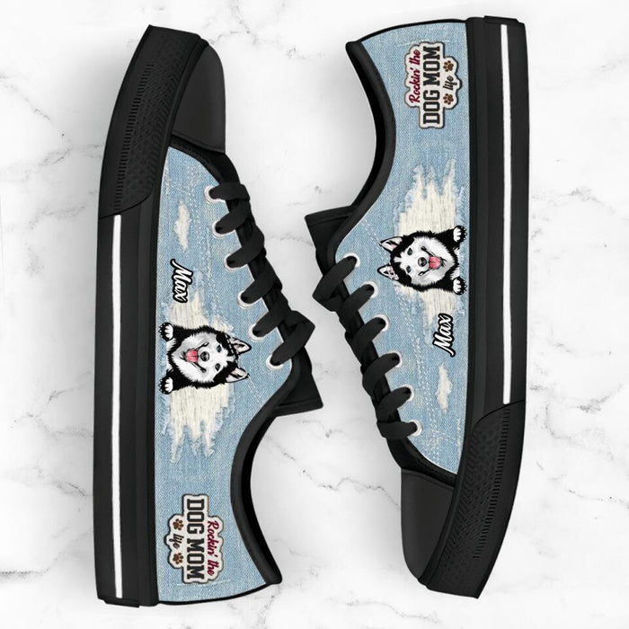 Custom Personalized Dog Mom Sneakers - Upto 3 Dogs - Gift Idea For Dog Lovers  - Rockin' The Dog Mom Life