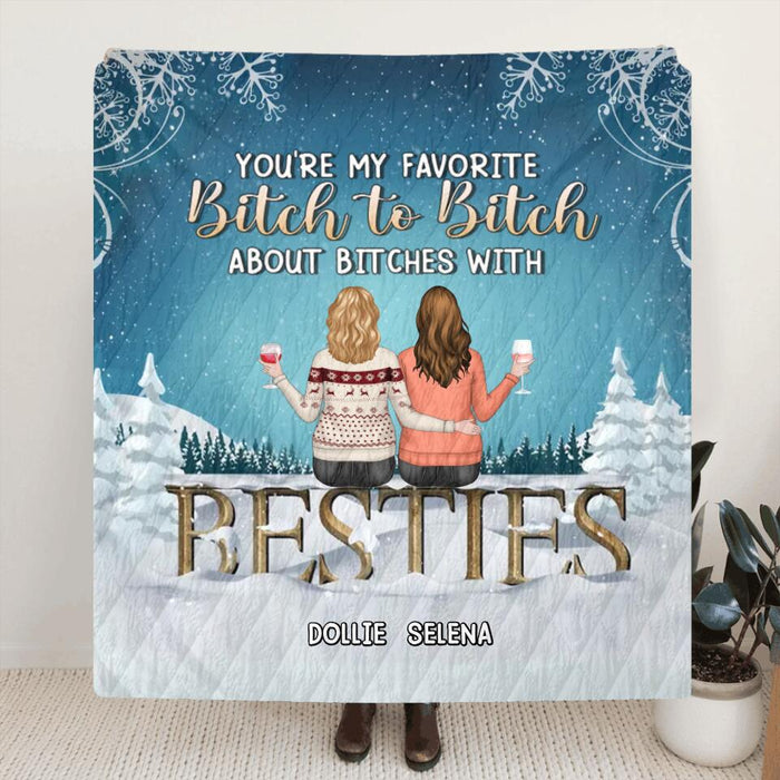 Custom Personalized Besties Pillow Cover/Fleece Blanket/ Quilt Blanket - Upto 5 Girls - Christmas Gift For Friends/ Sisters/ Besties - Here's To Another Year Of Bonding Over Alcohol