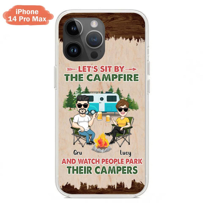 Custom Personalized Couple With Dogs Camping Phone Case - Couple With Up to 4 Dogs - Gift For Couple/ Camping/ Dog Lover - Let's Sit By The Campfire - Case For iPhone And Samsung