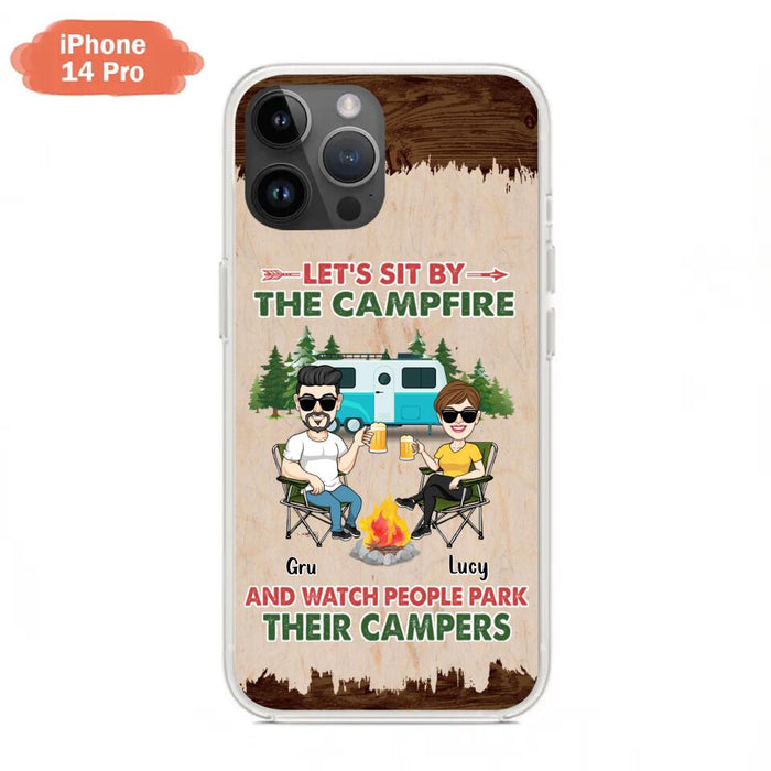 Custom Personalized Couple With Dogs Camping Phone Case - Couple With Up to 4 Dogs - Gift For Couple/ Camping/ Dog Lover - Let's Sit By The Campfire - Case For iPhone And Samsung