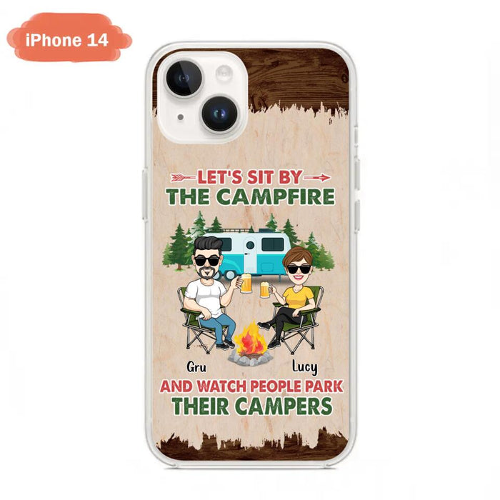 Custom Personalized Couple With Dogs Camping Phone Case - Couple With Up to 4 Dogs - Gift For Couple/ Camping/ Dog Lover - Let's Sit By The Campfire - Case For iPhone And Samsung