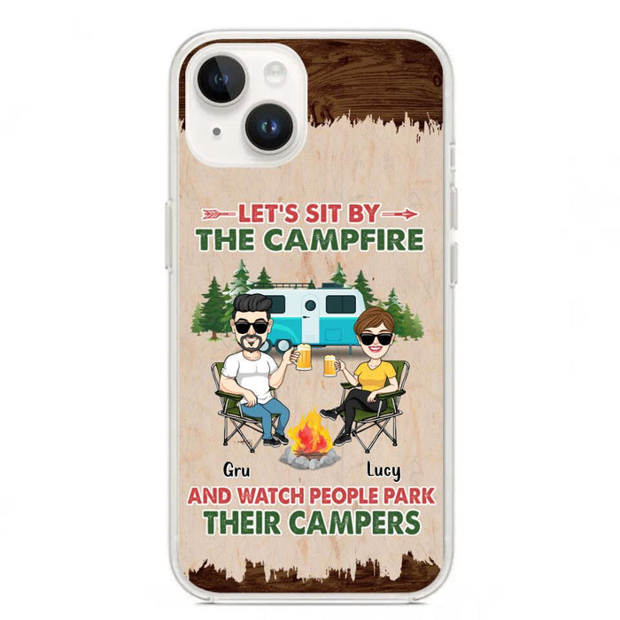 Custom Personalized Couple With Dogs Camping Phone Case - Couple With Up to 4 Dogs - Gift For Couple/ Camping/ Dog Lover - Let's Sit By The Campfire - Case For iPhone And Samsung