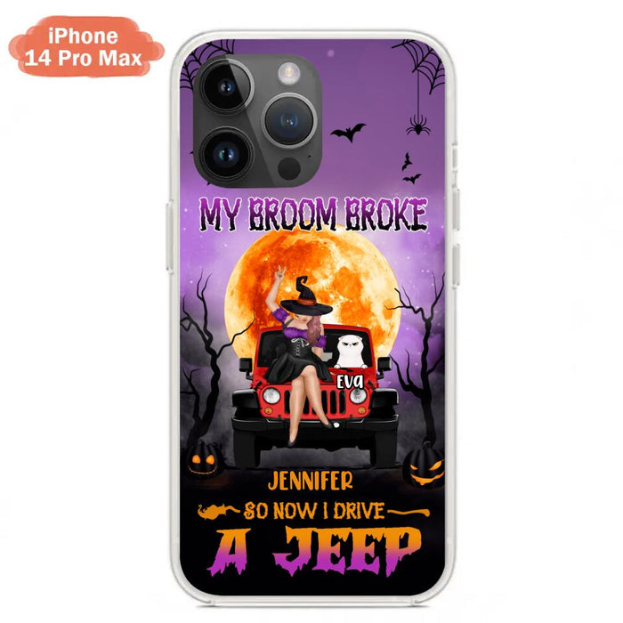 Custom Personalized Off-road Girl Phone Case - Upto 4 Cats - Halloween Gift Idea For Off-road Lovers/Cat Lovers - My Broom Broke - Case for iPhone/Samsung