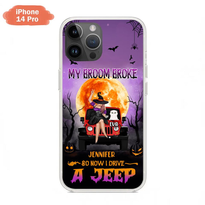 Custom Personalized Off-road Girl Phone Case - Upto 4 Cats - Halloween Gift Idea For Off-road Lovers/Cat Lovers - My Broom Broke - Case for iPhone/Samsung