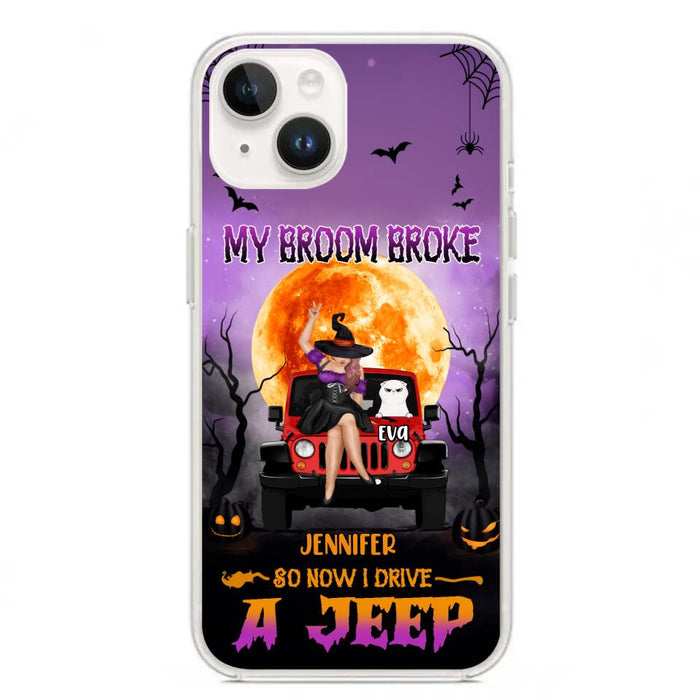 Custom Personalized Off-road Girl Phone Case - Upto 4 Cats - Halloween Gift Idea For Off-road Lovers/Cat Lovers - My Broom Broke - Case for iPhone/Samsung