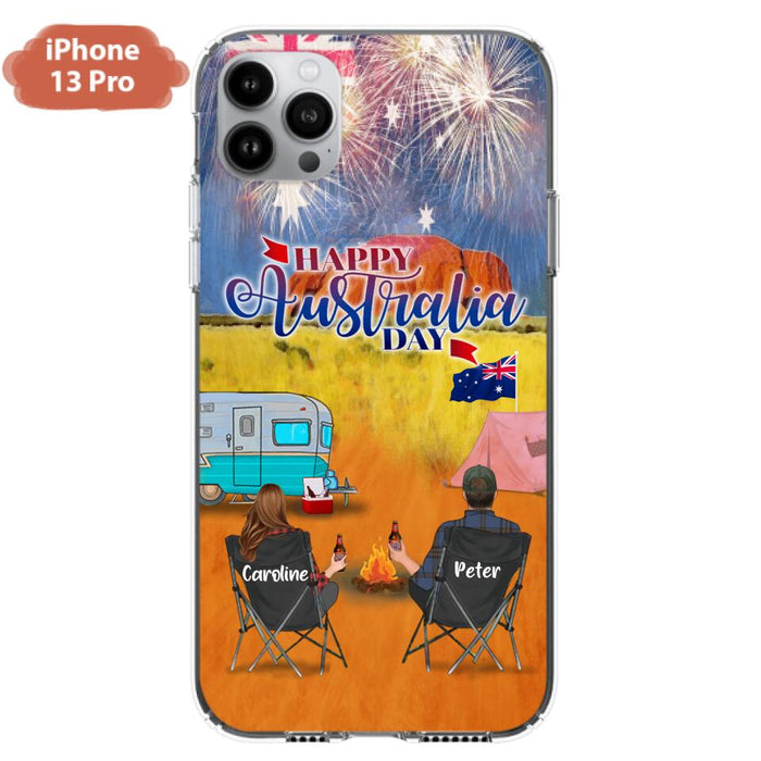 Custom Personalized Camping Happy Australia Day Phone Case - Couple/ Parents With Upto 2 Kids And 2 Pets - Gift Idea For Camping Lover - Case For iPhone And Samsung