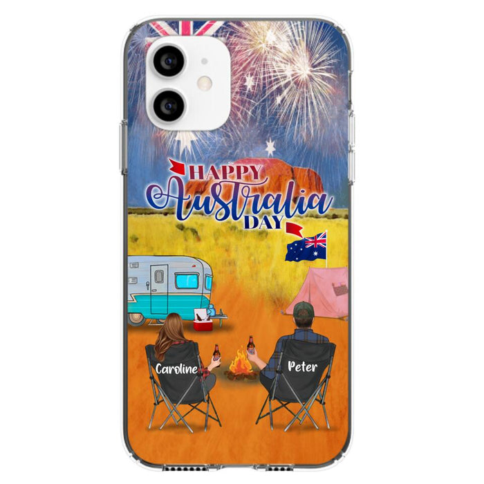 Custom Personalized Camping Happy Australia Day Phone Case - Couple/ Parents With Upto 2 Kids And 2 Pets - Gift Idea For Camping Lover - Case For iPhone And Samsung