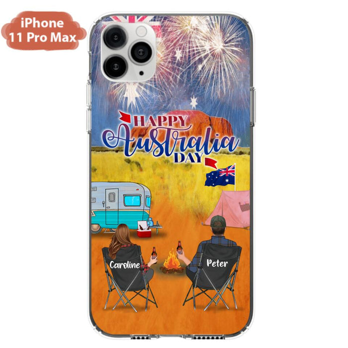 Custom Personalized Camping Happy Australia Day Phone Case - Couple/ Parents With Upto 2 Kids And 2 Pets - Gift Idea For Camping Lover - Case For iPhone And Samsung